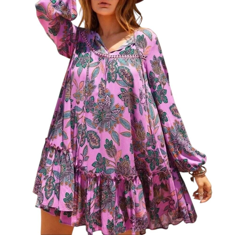 Rusttydustty Mini Dress Sz L Babydoll Boho Prairie Floral Peasant Embroidered